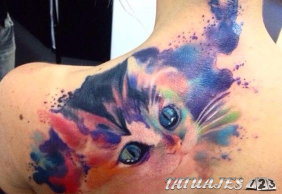 tatuaje de gato acuarela